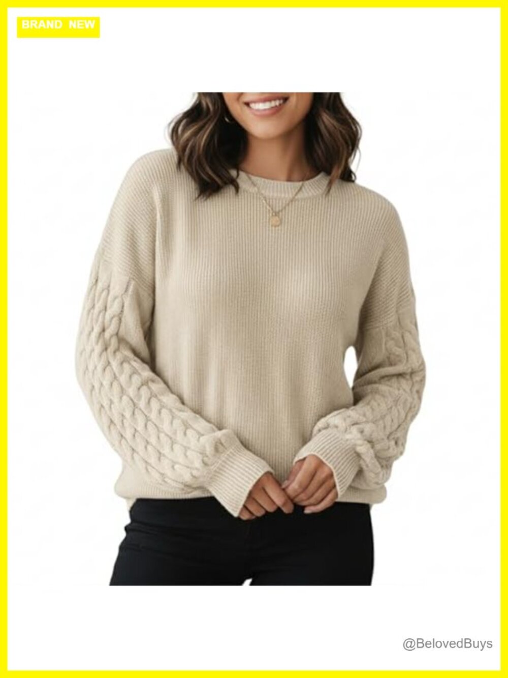 Cable Knit Sweater Long Sleeve Ribbed Pullover Soft Cozy Fall Winter